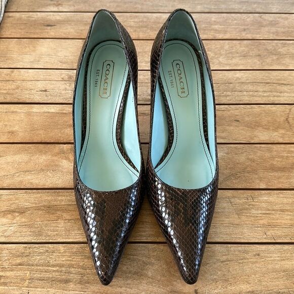 Coach Snakeskin Chocolate Brown Pumps 8.5 - Picture 1 of 10